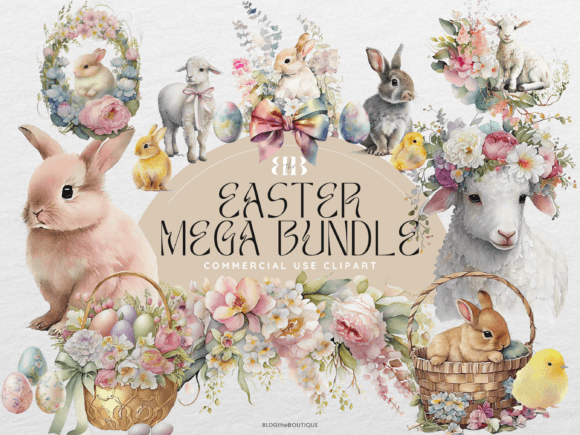 Easter Watercolor Clipart Mega Bundle: Graphics & Illustrations for Handmade Brands