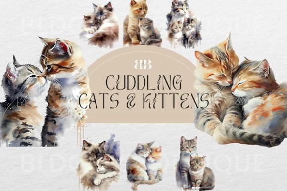 Mother’s Day Cat Lover Watercolor Clipart: Graphics & Illustrations for Local Branding
