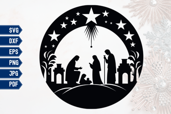 Round Nativity Scene Christmas Digital Graphics for Crafts