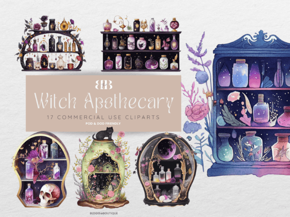 Witch Apothecary Cabinet Graphics for Digital Sellers